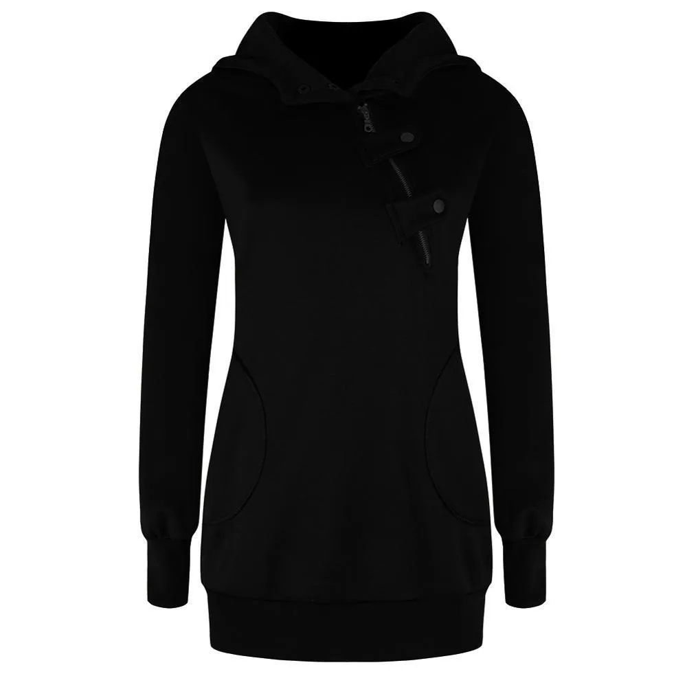 Oblique Zippered Winter PulloverHoodies