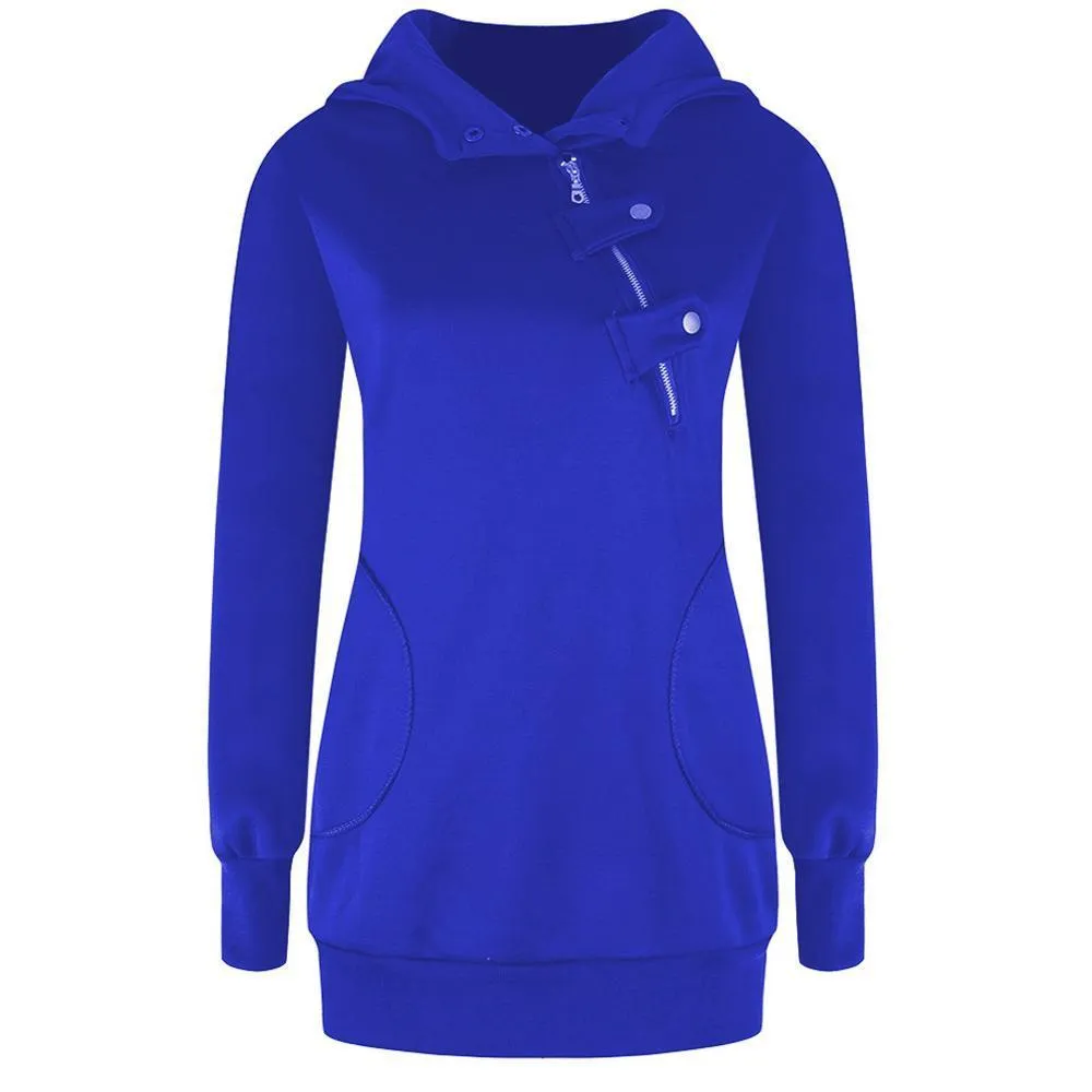 Oblique Zippered Winter PulloverHoodies