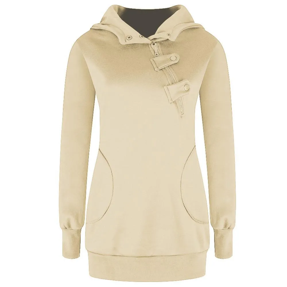 Oblique Zippered Winter PulloverHoodies