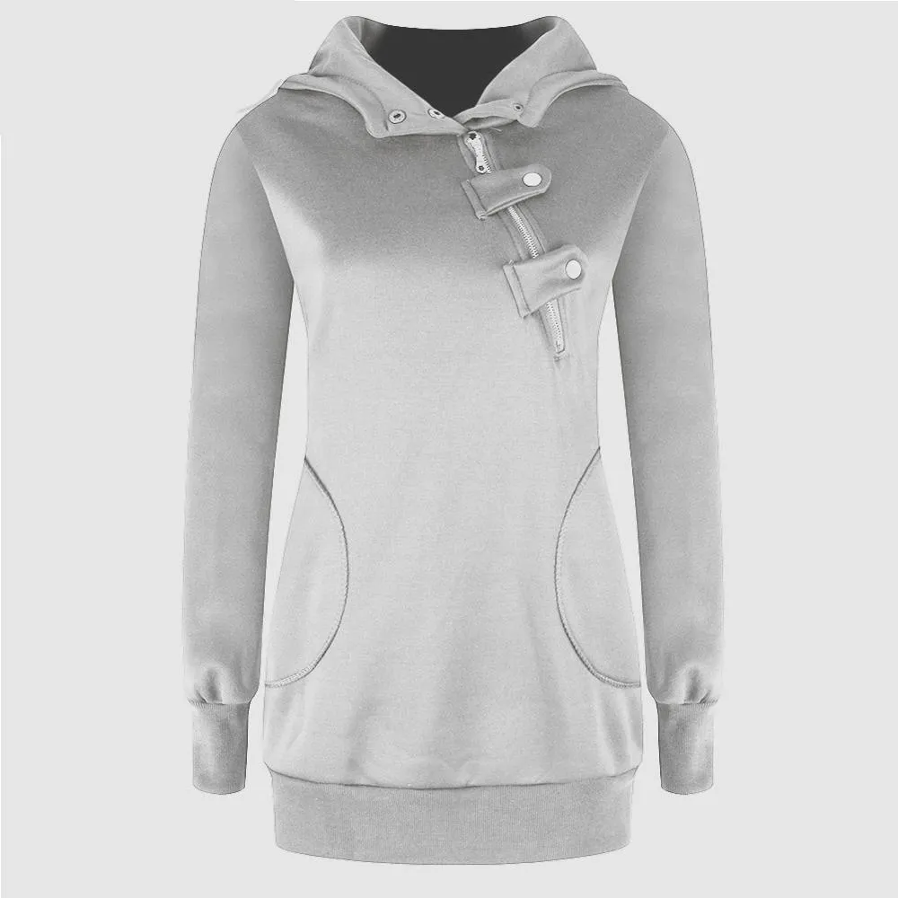 Oblique Zippered Winter PulloverHoodies