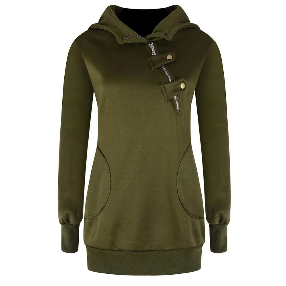 Oblique Zippered Winter PulloverHoodies