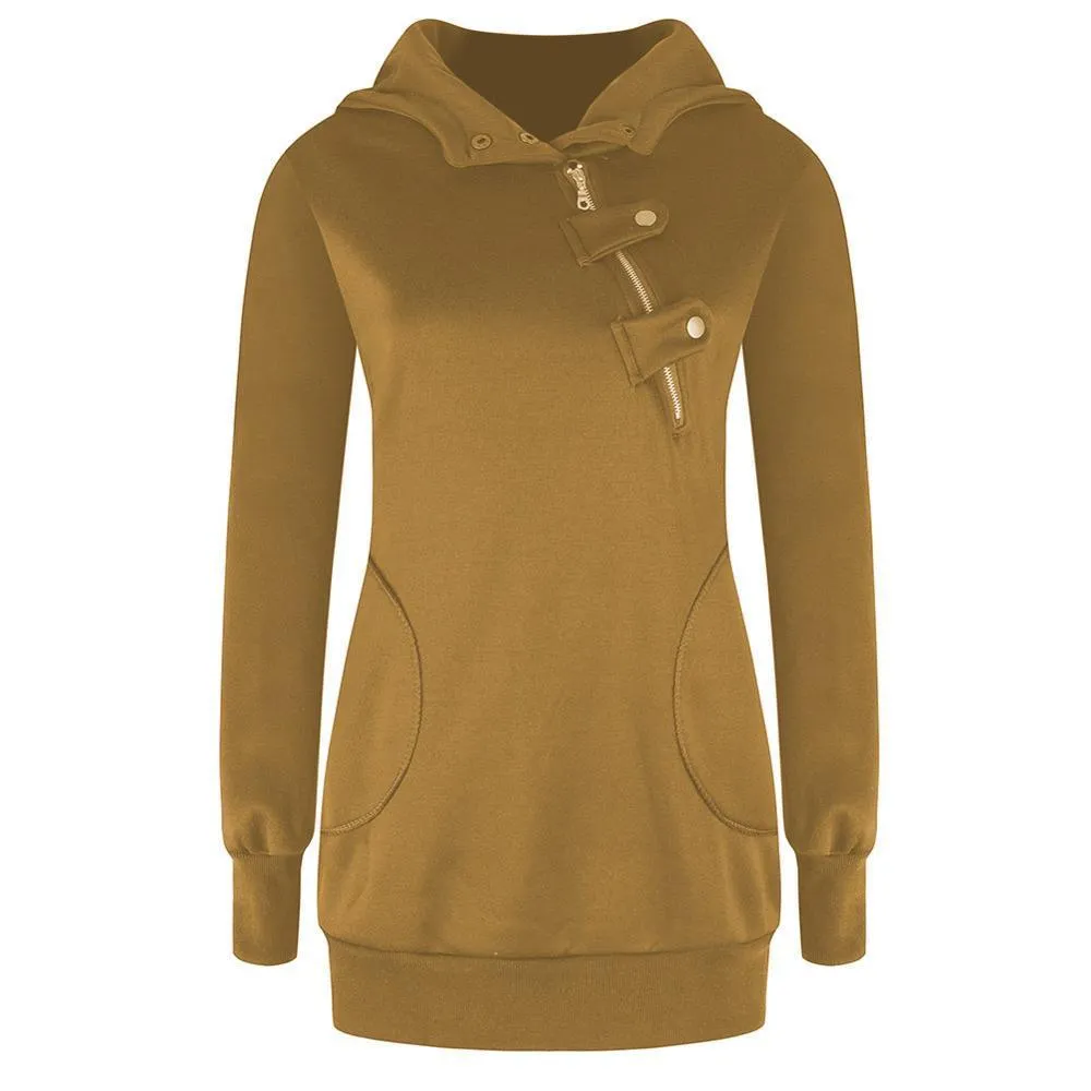 Oblique Zippered Winter PulloverHoodies