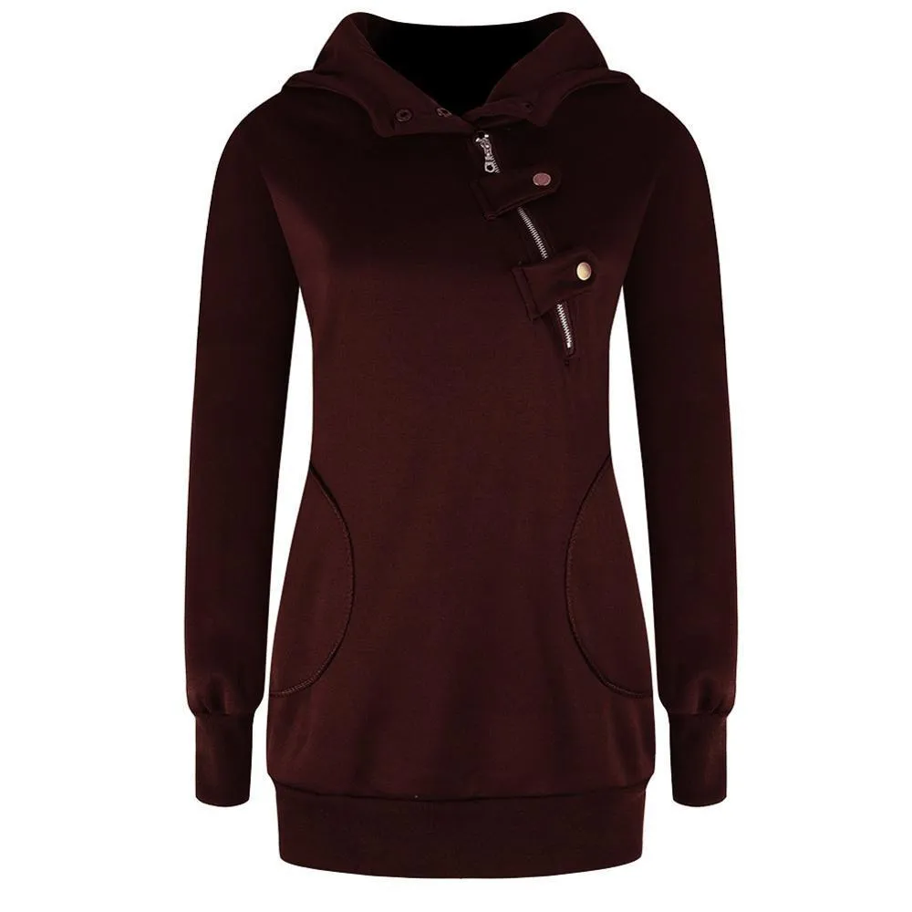 Oblique Zippered Winter PulloverHoodies