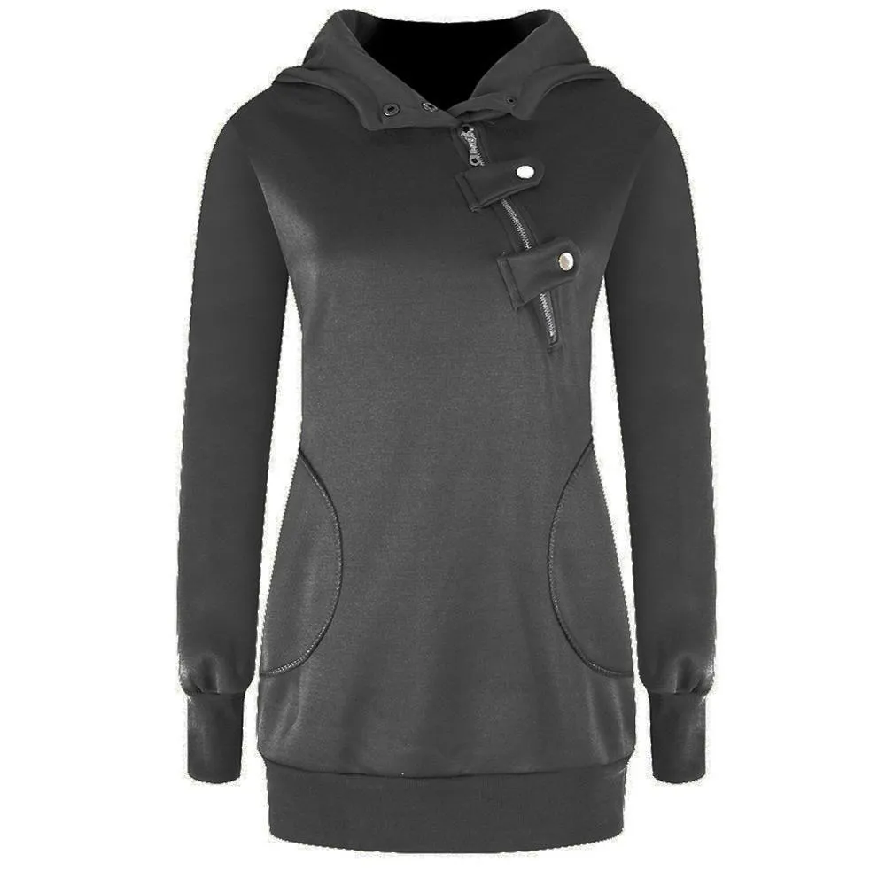 Oblique Zippered Winter PulloverHoodies