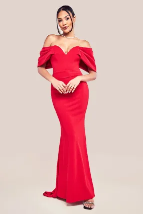 Off The Shoulder Draped Sleeve Maxi Dress - Red by Goddiva