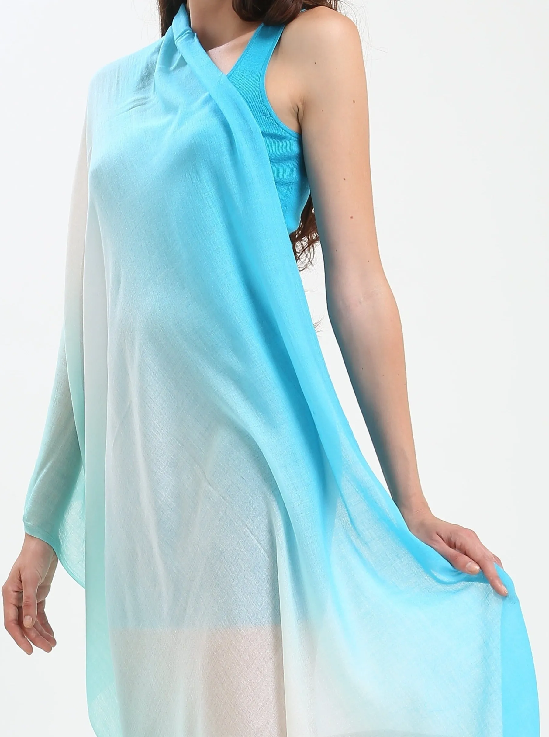 Ombre Dyed Tissue Fine Cashmere Scarf