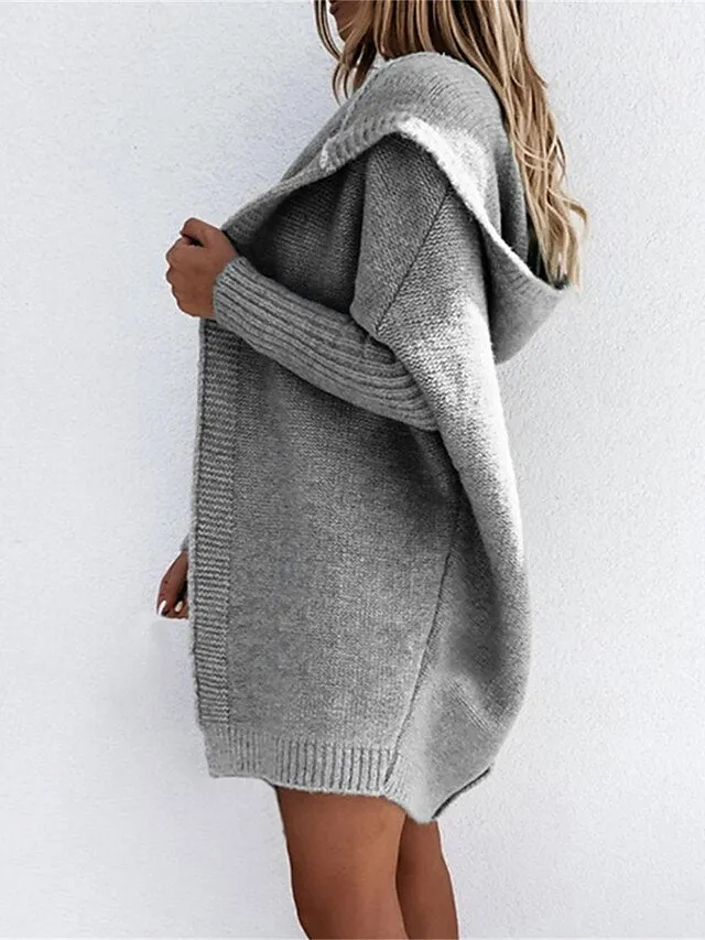 Oversize Cardigan Sweater Hooded Ribbed Knit