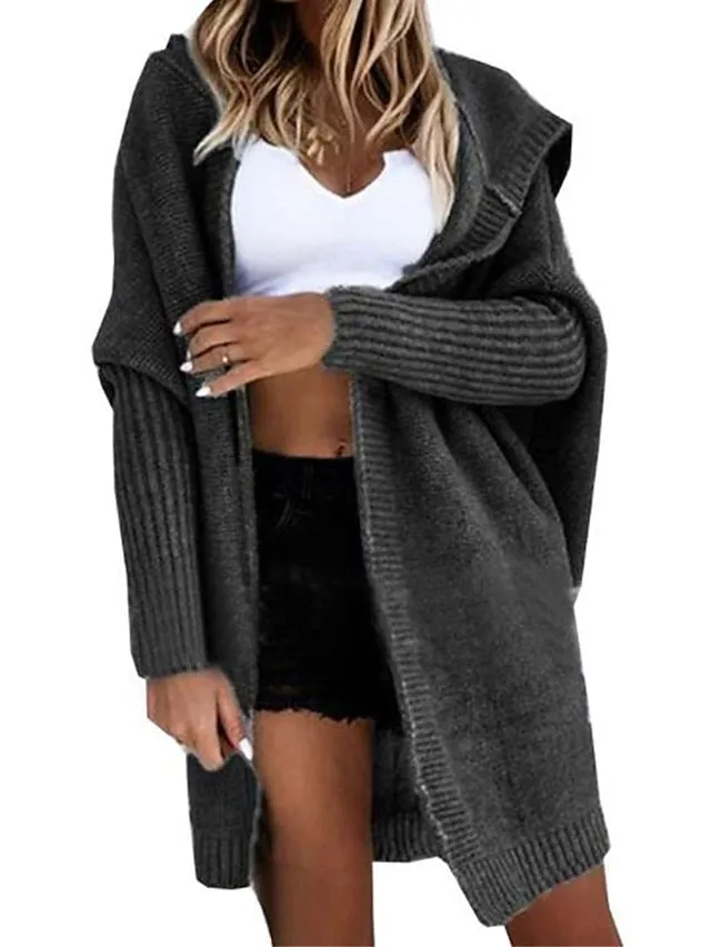 Oversize Cardigan Sweater Hooded Ribbed Knit