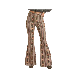 Panhandle Slim Women's High Rise Stretch Tan Aztec Bell Bottom Jeans