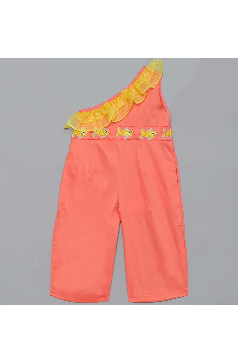 Peach Fish Embroidered One Shoulder Jumpsuit