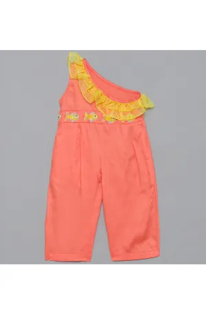 Peach Fish Embroidered One Shoulder Jumpsuit