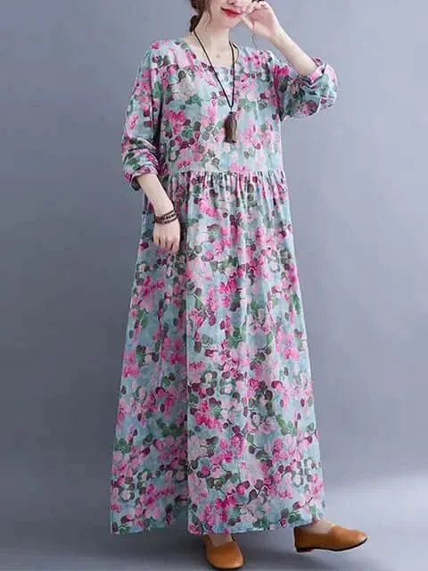 Petals & Print: Classic Cotton Long Sleeve Floral Dresses