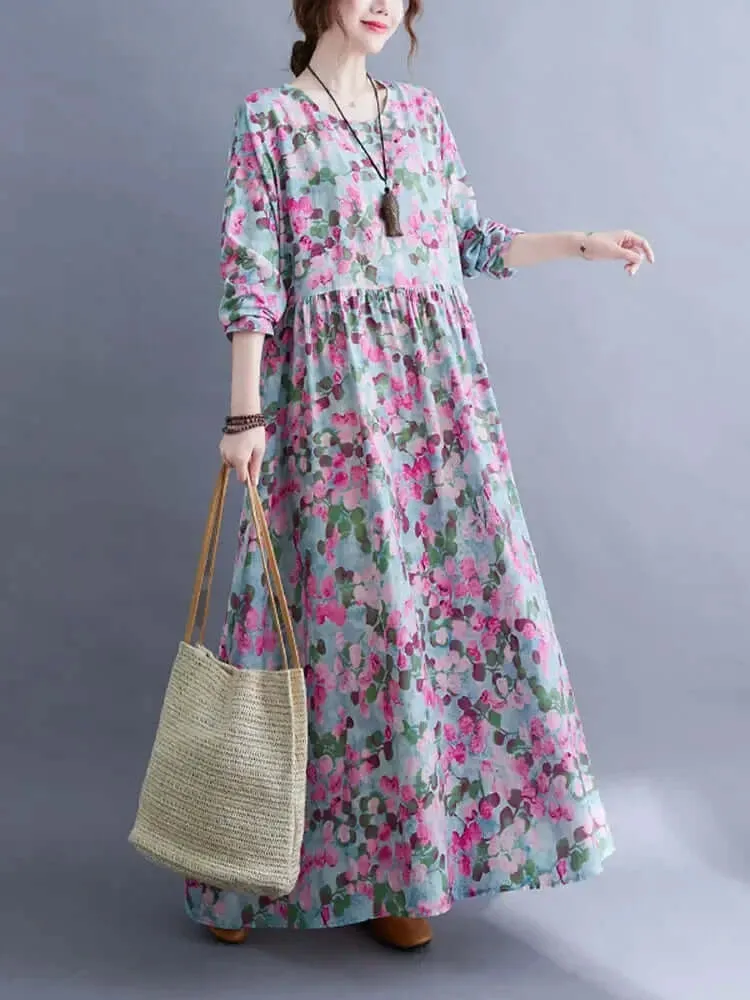 Petals & Print: Classic Cotton Long Sleeve Floral Dresses