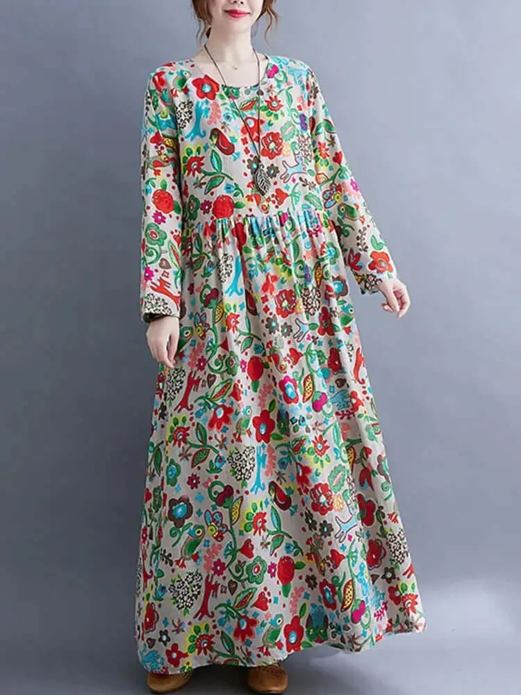 Petals & Print: Classic Cotton Long Sleeve Floral Dresses