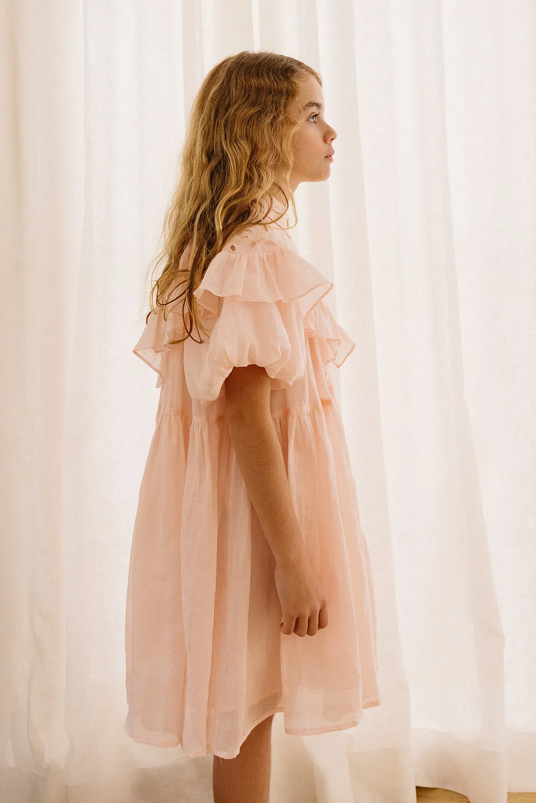 PETITE AMALIE SOFT PINK LINEN SHAWL COLLAR DRESS