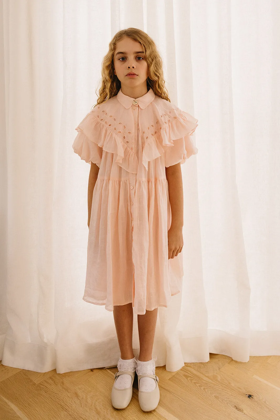 PETITE AMALIE SOFT PINK LINEN SHAWL COLLAR DRESS