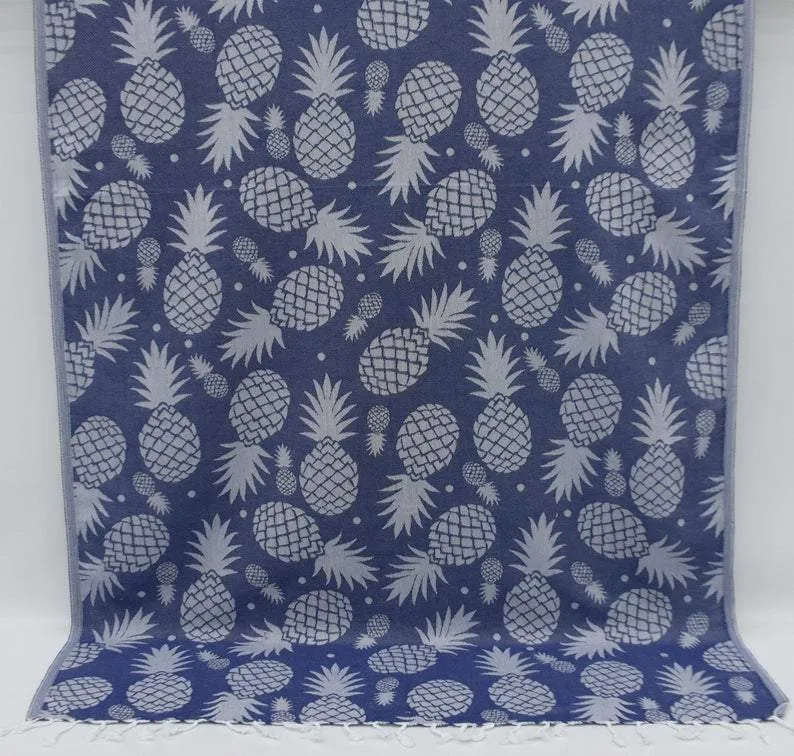 Pineapple Navy Blue 100% Cotton Towel