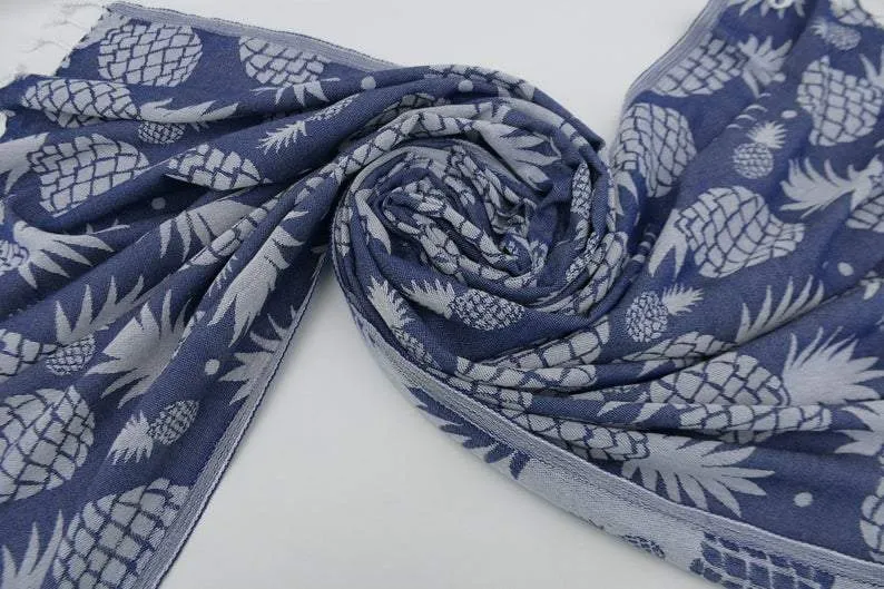 Pineapple Navy Blue 100% Cotton Towel