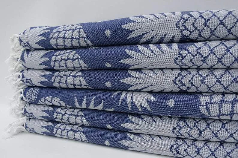 Pineapple Navy Blue 100% Cotton Towel