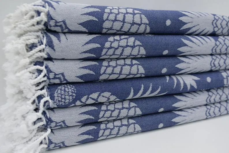 Pineapple Navy Blue 100% Cotton Towel