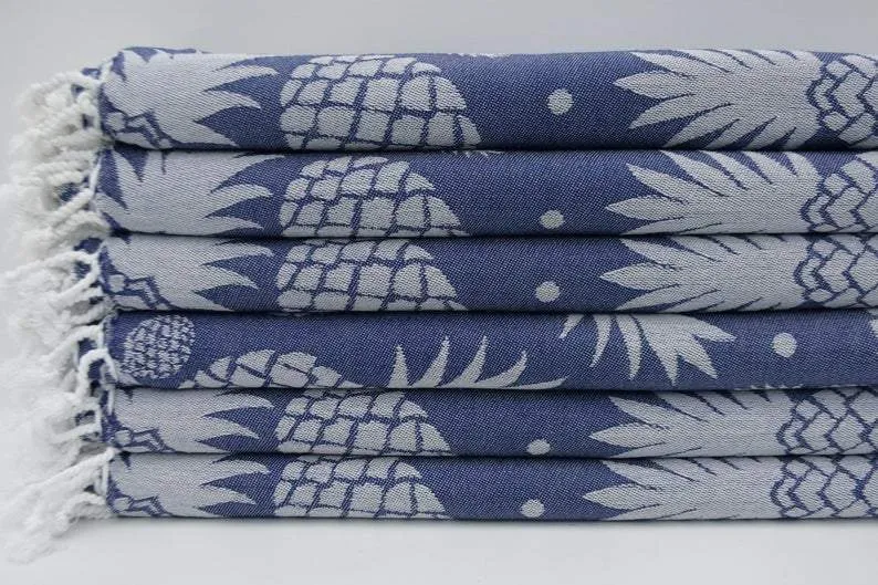 Pineapple Navy Blue 100% Cotton Towel