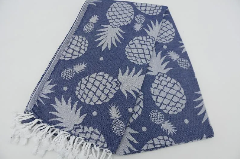 Pineapple Navy Blue 100% Cotton Towel