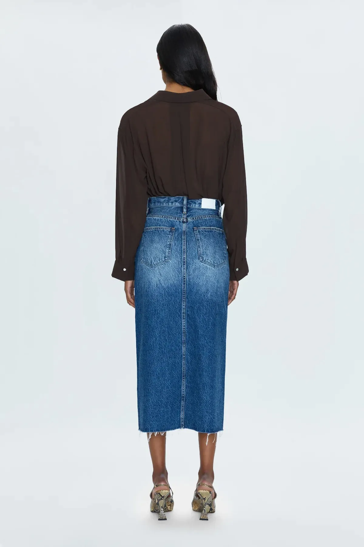 PIS Alice High Rise Midi Denim Skirt in Fairfax