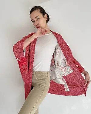 Plum and floral wagon Haori Kimono Jacket