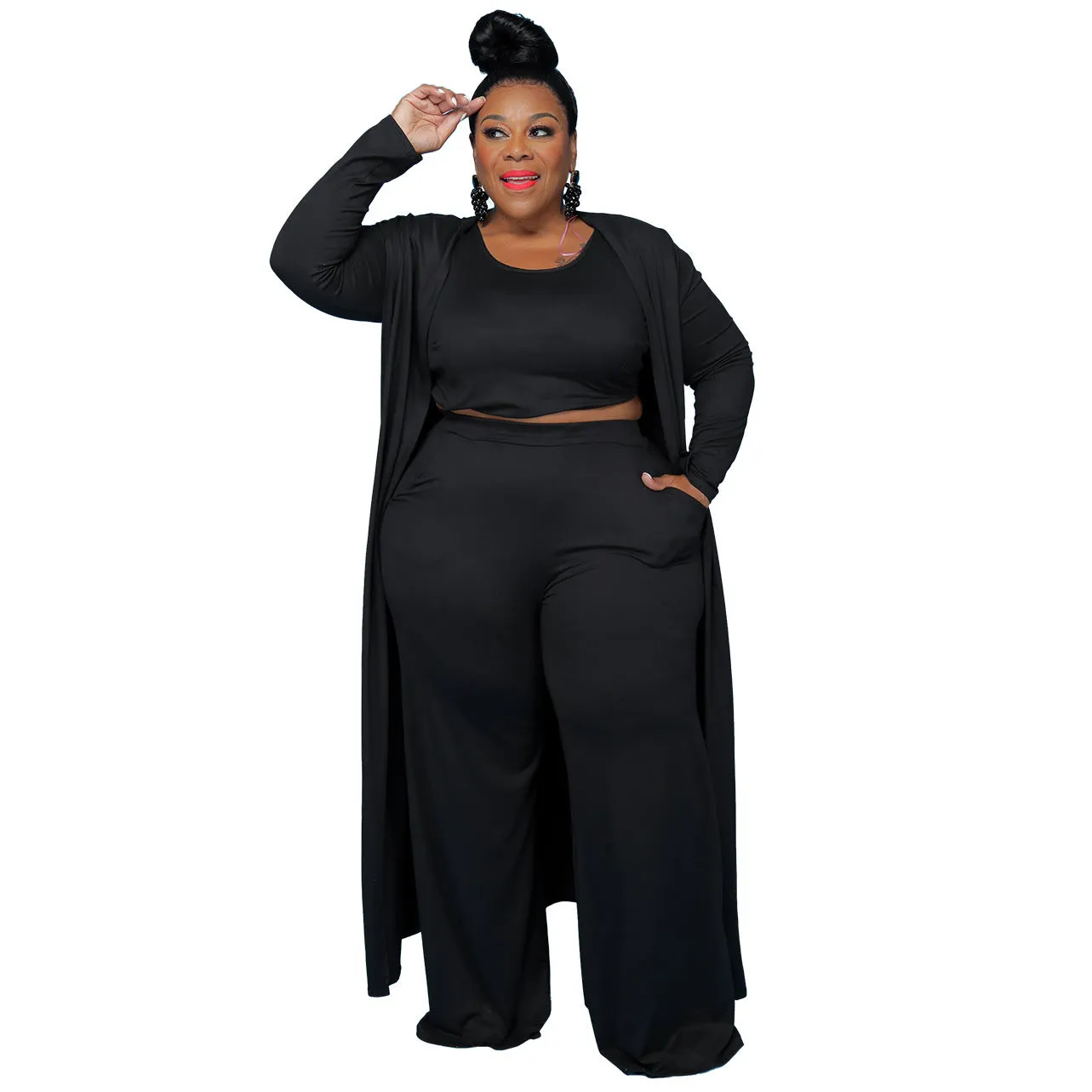 Plus Size Casual Three-Piece Pants Set