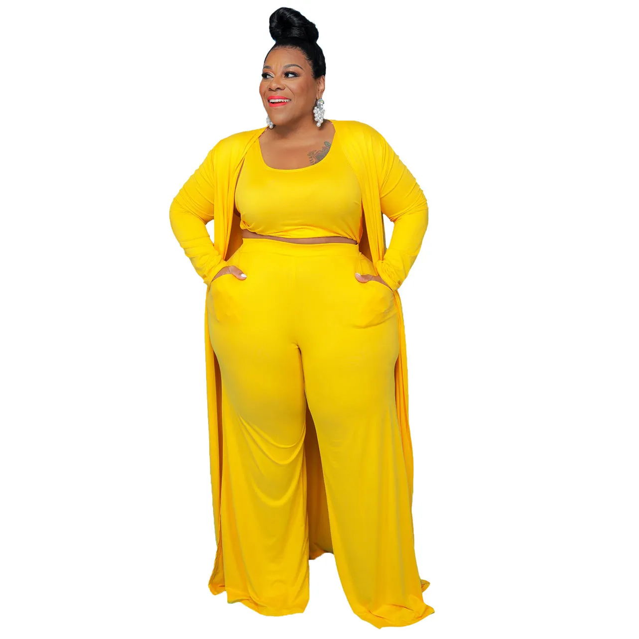 Plus Size Casual Three-Piece Pants Set