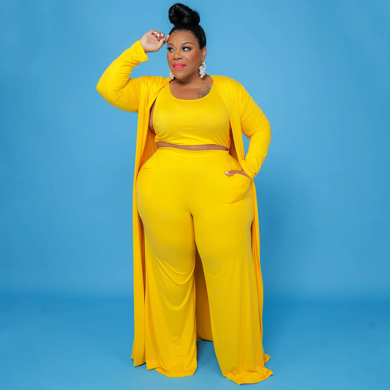 Plus Size Casual Three-Piece Pants Set