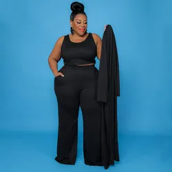 Plus Size Casual Three-Piece Pants Set