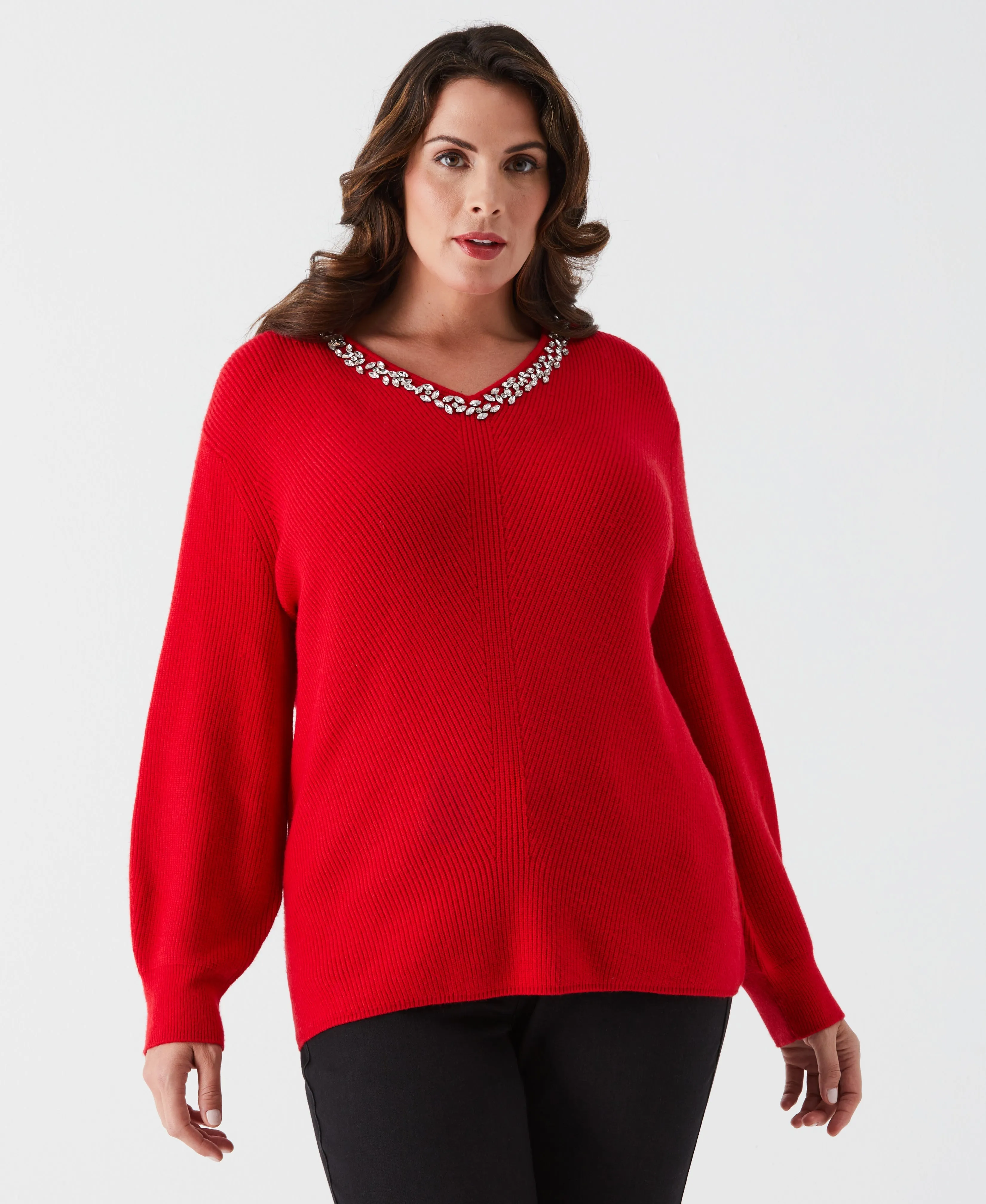 Plus Size Embellished V-Neck Sweater