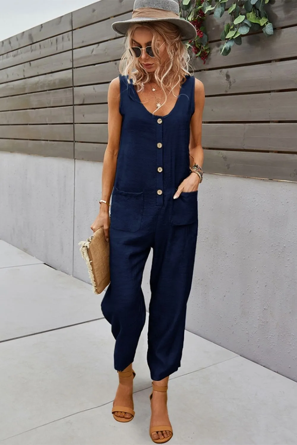 Pocket Solid Color Jumpsuit