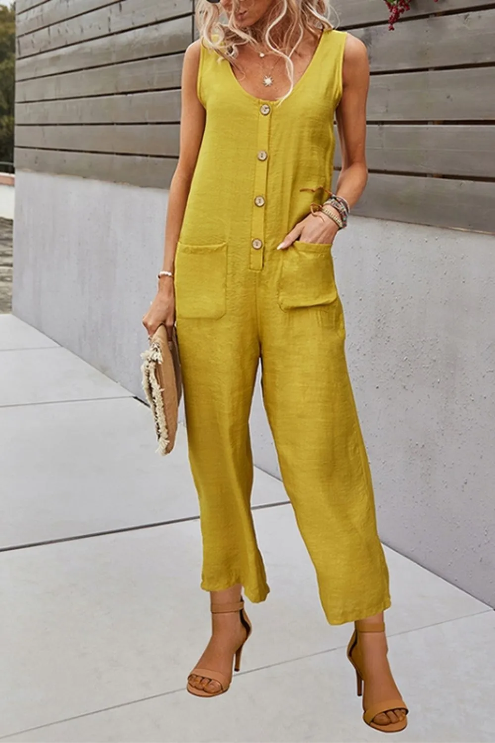 Pocket Solid Color Jumpsuit