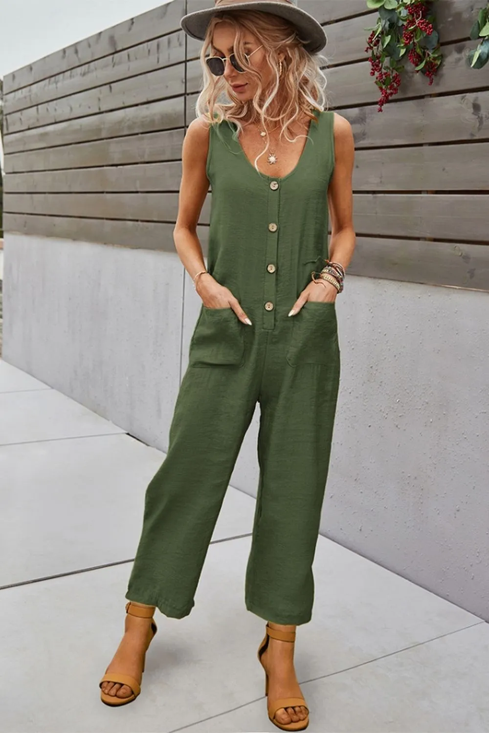 Pocket Solid Color Jumpsuit