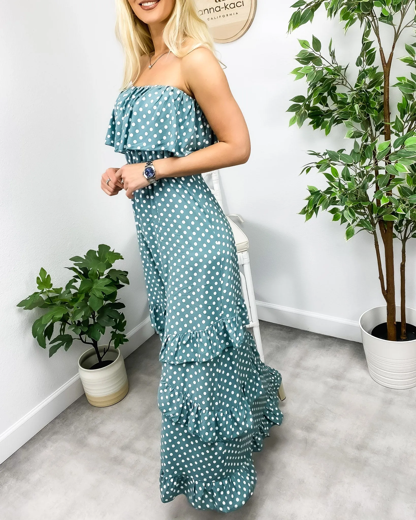 Polka Dot Ruffle Maxi Dress