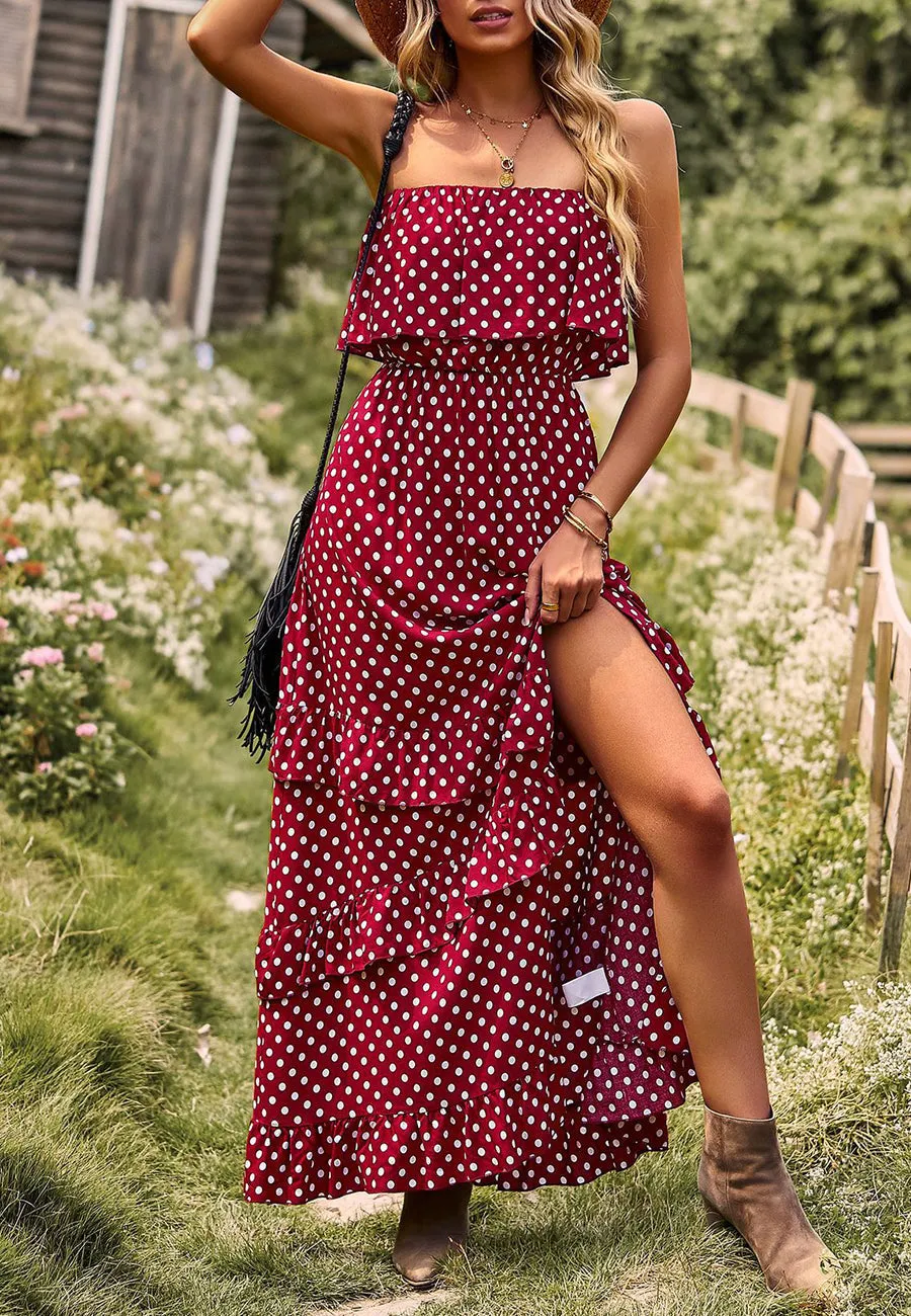 Polka Dot Ruffle Maxi Dress