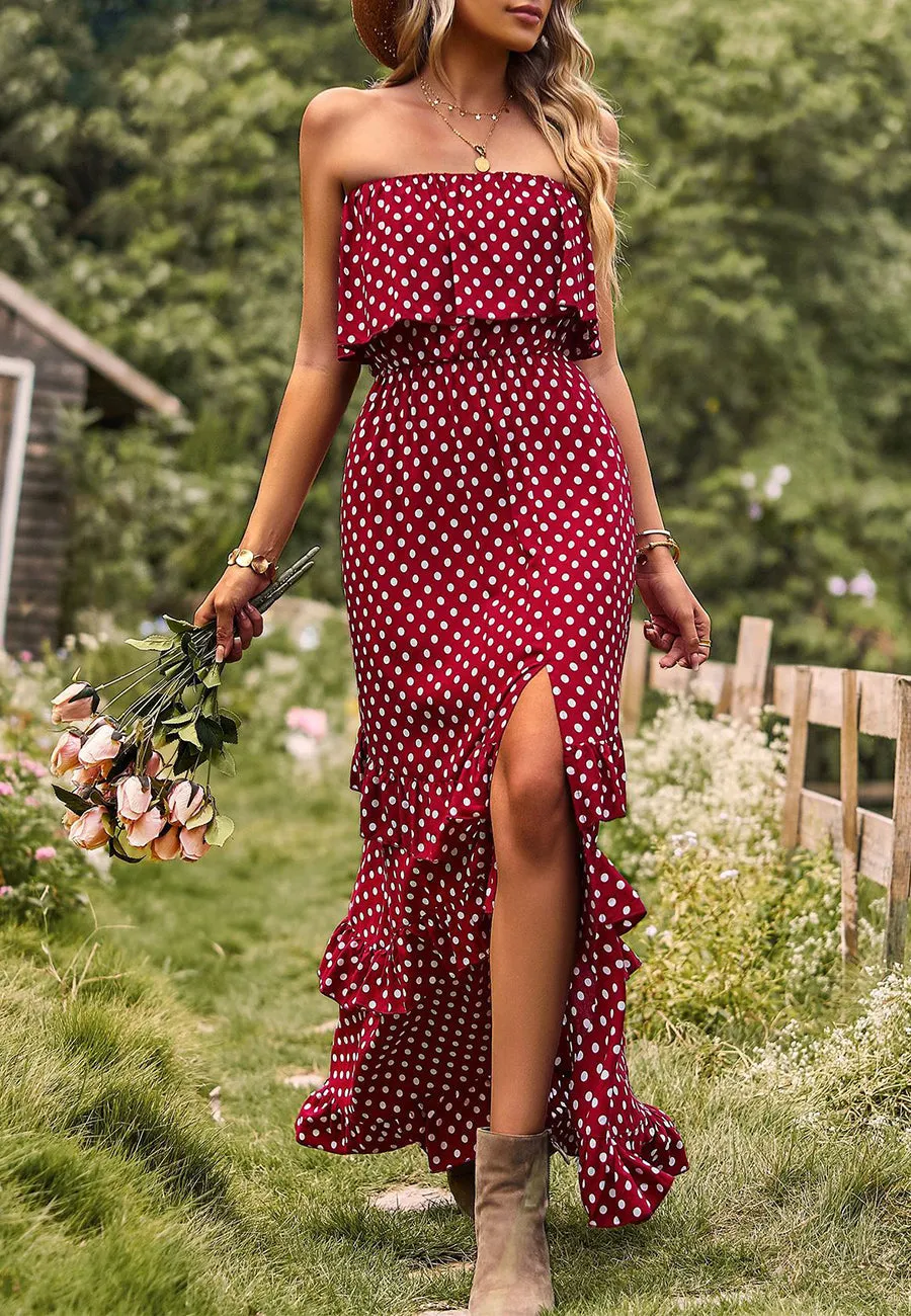 Polka Dot Ruffle Maxi Dress