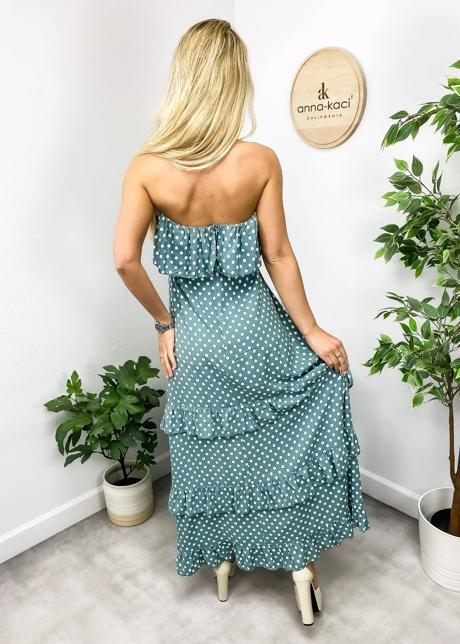 Polka Dot Ruffle Maxi Dress