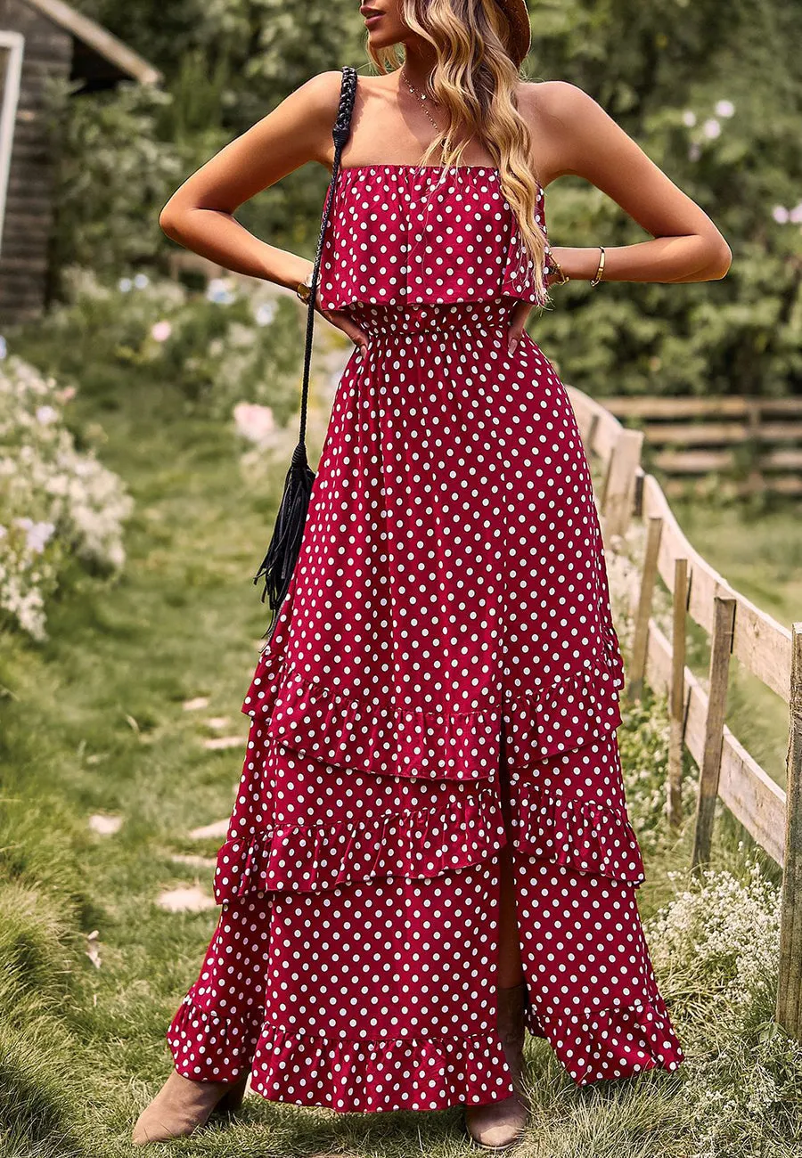 Polka Dot Ruffle Maxi Dress