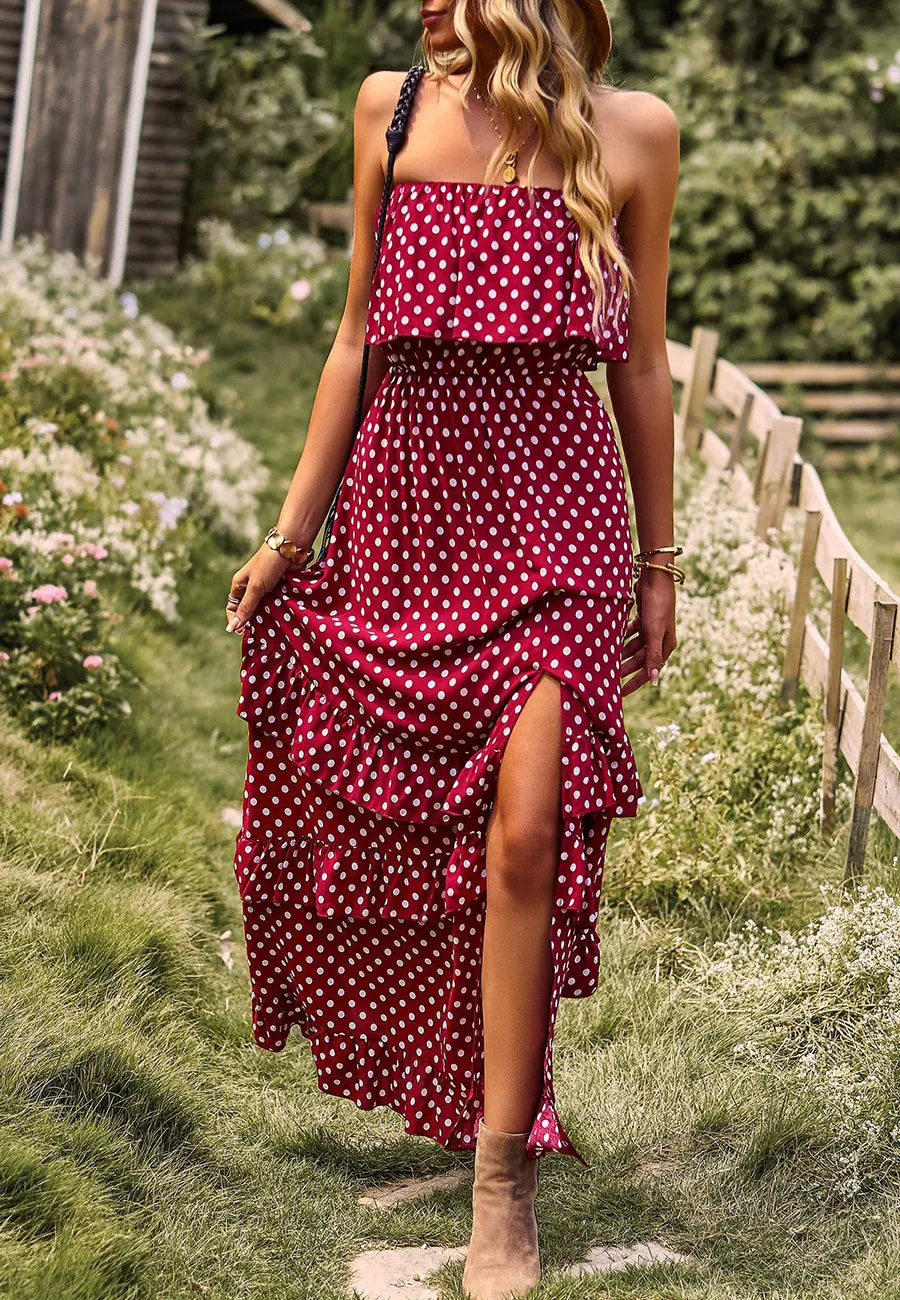 Polka Dot Ruffle Maxi Dress