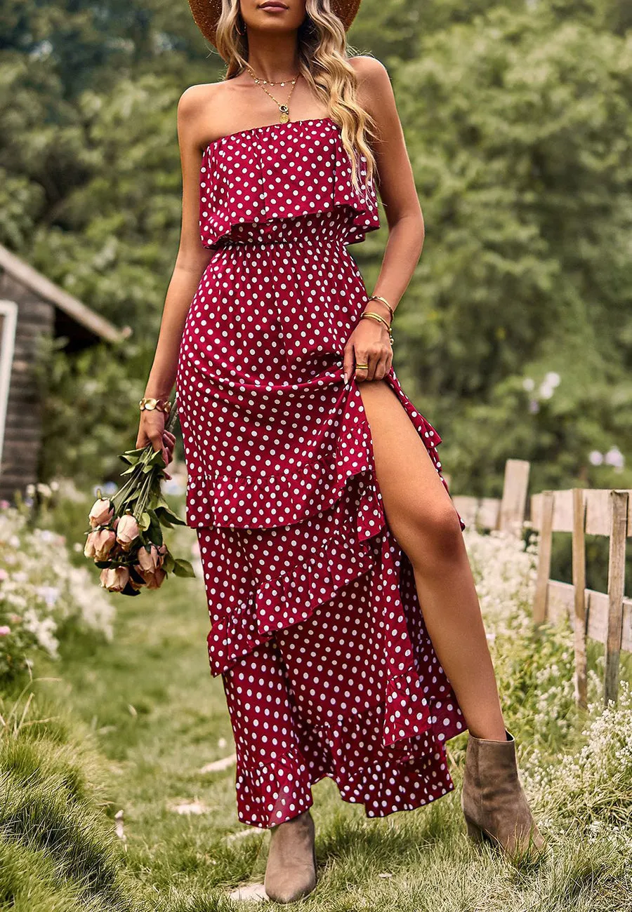 Polka Dot Ruffle Maxi Dress