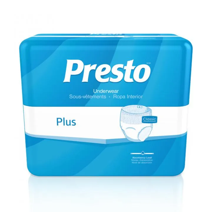 Presto® Plus Incontinence Underwear, Adult, Pull-Ups, Classic Plus, Medium, 32'' to 44'' White