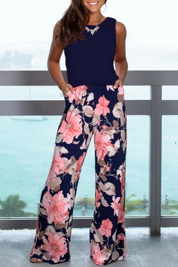 Printed Pocket Button Ankle Length Jumpsuit