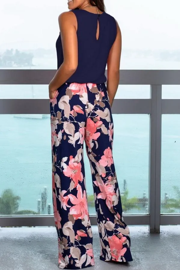 Printed Pocket Button Ankle Length Jumpsuit