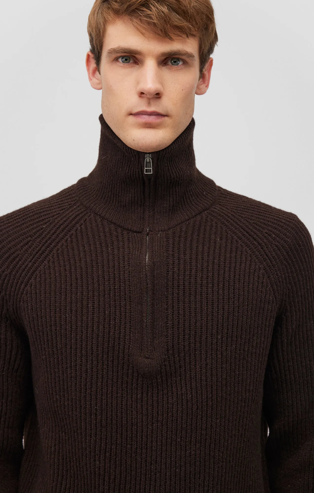 QUARTER ZIP SWEATER IN CHOCOLATE TORTE