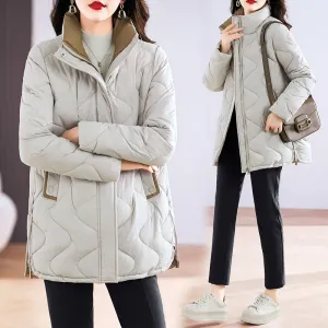 Quilted Thigh-Length Classic Puffer Jacket