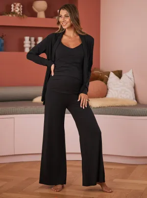 "Street to Home" 3-Piece Maternity Set with Wide Leg Maternity Pant in Black