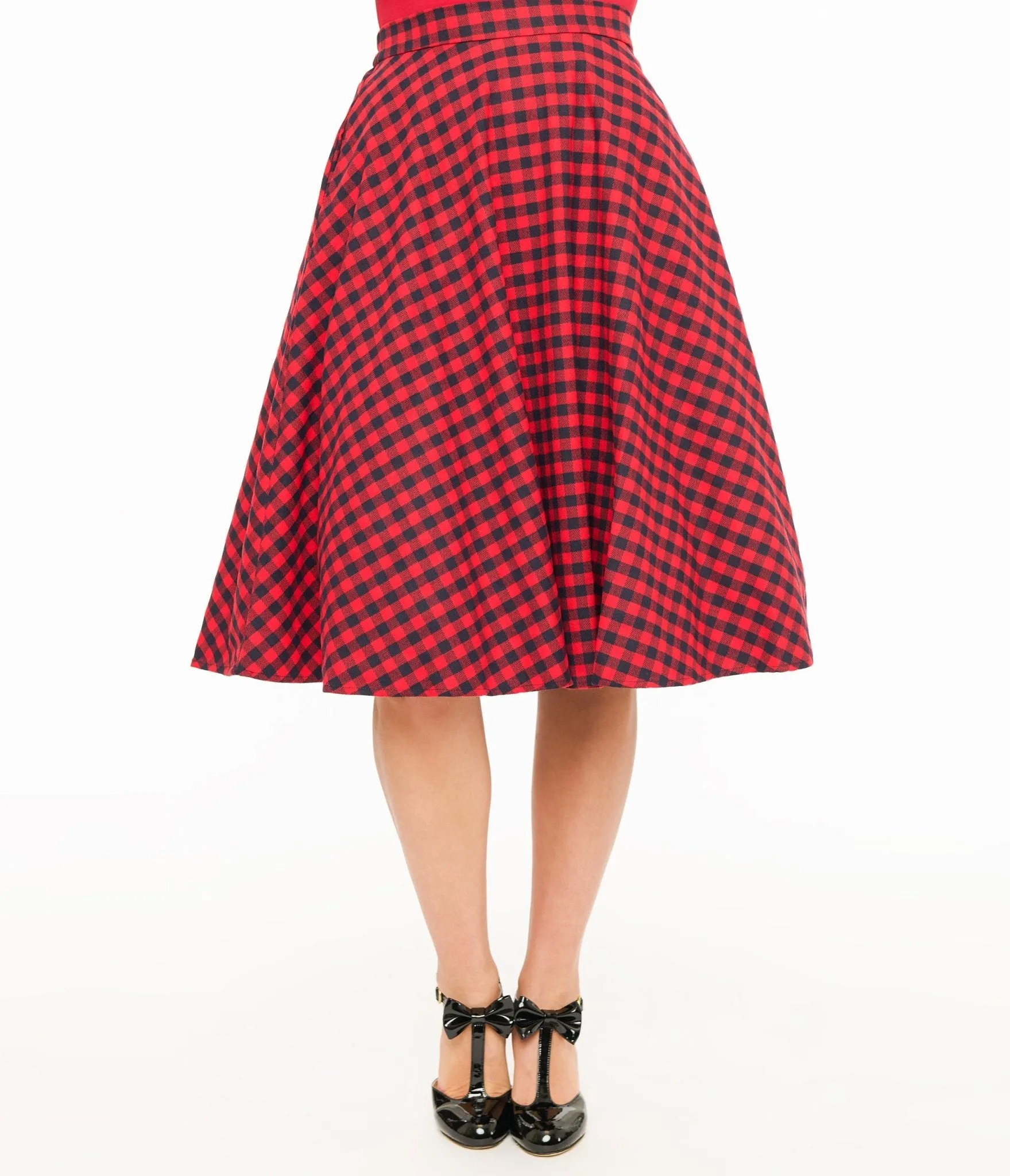 Red & Black Plaid Midi Skirt